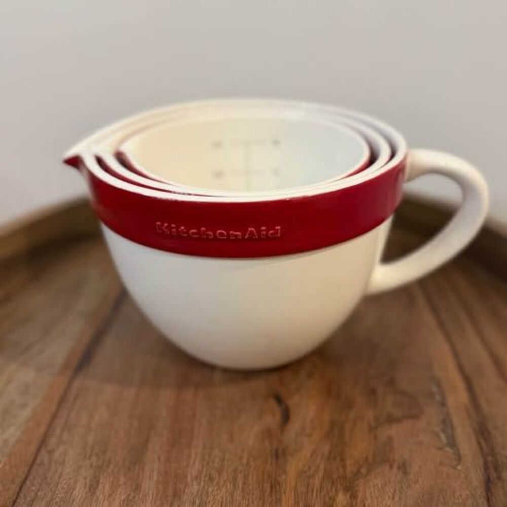 KitchenAid 3-Piece Vitrified Ceramic Nesting Mixing Bowl Set (Empire Red)